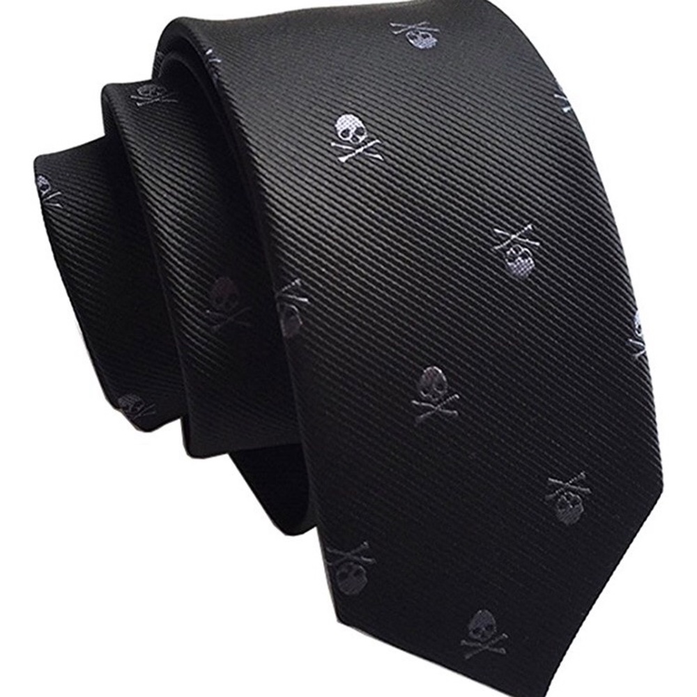 Men’s Skinny Silk Black Skull Neck Tie